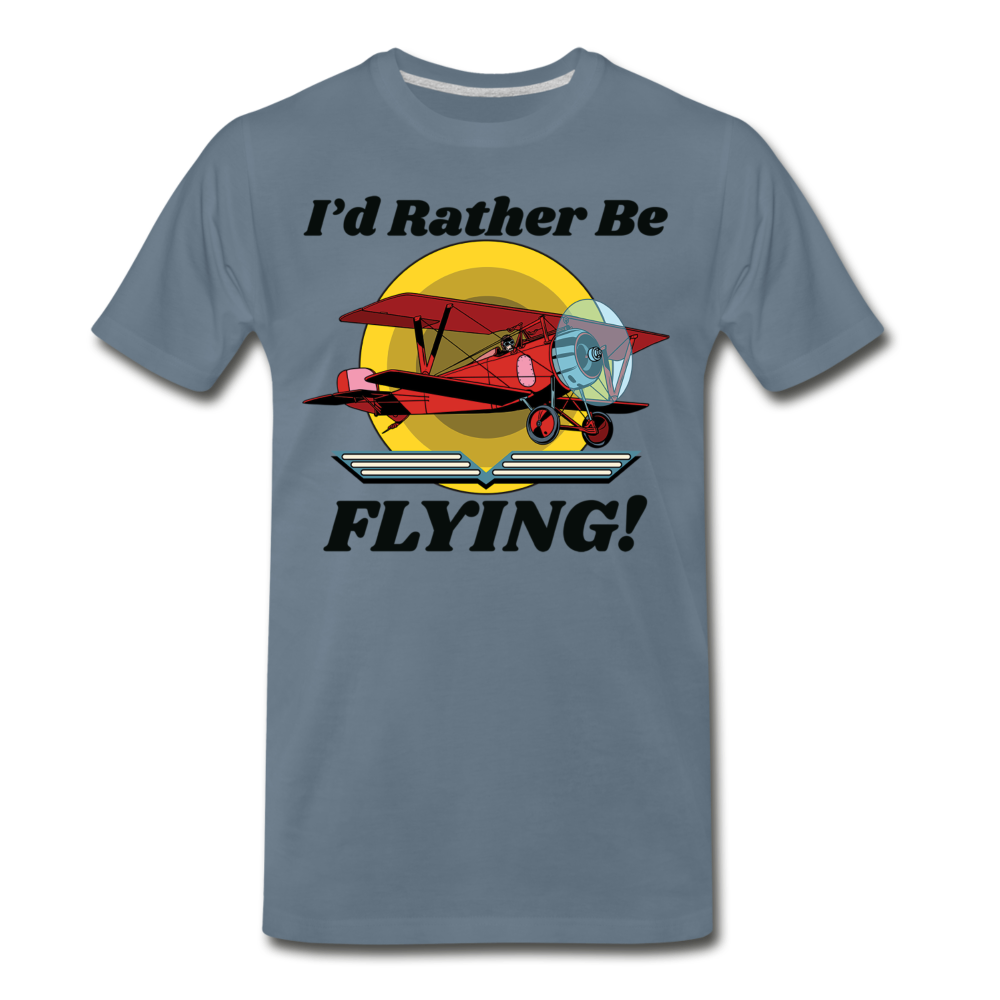 I'd Rather Be Flying - Biplane - Men's Premium T-Shirt - steel blue