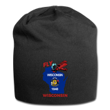 Fly Wisconsin - State Flag - Biplane - Jersey Beanie - black