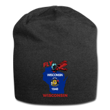 Fly Wisconsin - State Flag - Biplane - Jersey Beanie - charcoal grey