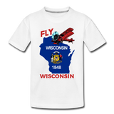 Fly Wisconsin - State Flag - Biplane - Kids' Premium T-Shirt - white