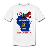 Fly Wisconsin - State Flag - Biplane - Toddler Premium T-Shirt - white