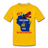 Fly Wisconsin - State Flag - Biplane - Toddler Premium T-Shirt - sun yellow