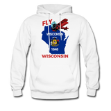 Fly Wisconsin - State Flag - Biplane - Men's Hanes Hoodie - white