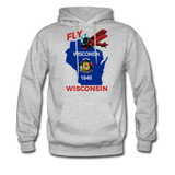 Fly Wisconsin - State Flag - Biplane - Men's Hanes Hoodie - heather gray