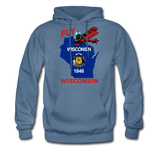 Fly Wisconsin - State Flag - Biplane - Men's Hanes Hoodie - denim blue