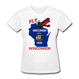 Fly Wisconsin - State Flag - Biplane - Women's Fruit of the Loom T-Shirt - white