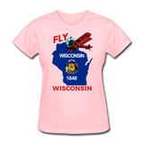 Fly Wisconsin - State Flag - Biplane - Women's Fruit of the Loom T-Shirt - pink