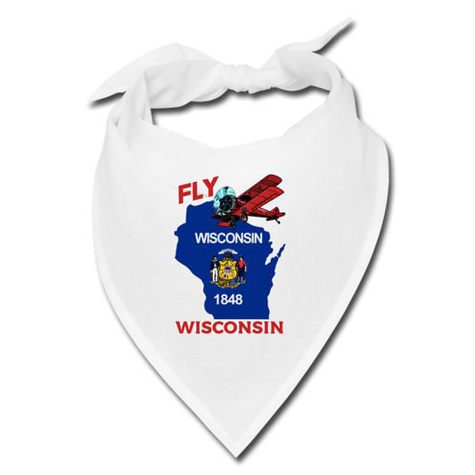 Fly Wisconsin - State Flag - Biplane - Bandana - white