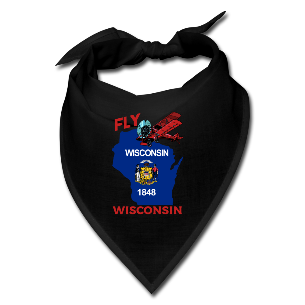 Fly Wisconsin - State Flag - Biplane - Bandana - black