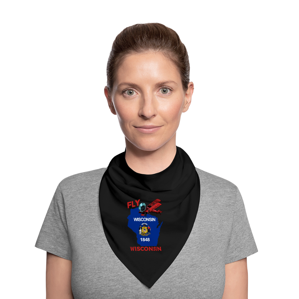 Fly Wisconsin - State Flag - Biplane - Bandana - black