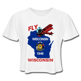 Fly Wisconsin - State Flag - Biplane - Women's Cropped T-Shirt - white