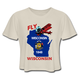 Fly Wisconsin - State Flag - Biplane - Women's Cropped T-Shirt - dust