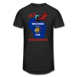 Fly Wisconsin - State Flag - Biplane - Men’s Long Body Urban Tee - black