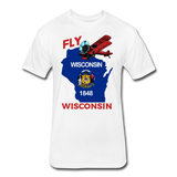 Fly Wisconsin - State Flag - Biplane - Fitted Cotton/Poly T-Shirt by Next Level - white