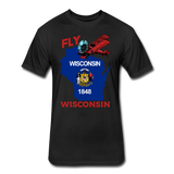 Fly Wisconsin - State Flag - Biplane - Fitted Cotton/Poly T-Shirt by Next Level - black