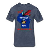 Fly Wisconsin - State Flag - Biplane - Fitted Cotton/Poly T-Shirt by Next Level - heather navy