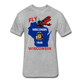 Fly Wisconsin - State Flag - Biplane - Fitted Cotton/Poly T-Shirt by Next Level - heather gray