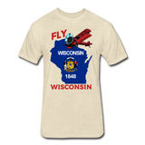 Fly Wisconsin - State Flag - Biplane - Fitted Cotton/Poly T-Shirt by Next Level - heather cream