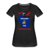 Fly Wisconsin - State Flag - Biplane - Women’s Premium Organic T-Shirt - black