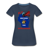 Fly Wisconsin - State Flag - Biplane - Women’s Premium Organic T-Shirt - navy