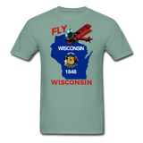 Fly Wisconsin - State Flag - Biplane - Unisex ComfortWash Garment Dyed T-Shirt - seafoam green