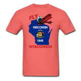 Fly Wisconsin - State Flag - Biplane - Unisex ComfortWash Garment Dyed T-Shirt - coral