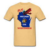 Fly Wisconsin - State Flag - Biplane - Unisex ComfortWash Garment Dyed T-Shirt - light yellow