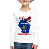 Fly Wisconsin - State Flag - Biplane - Kids' Premium Long Sleeve T-Shirt - white
