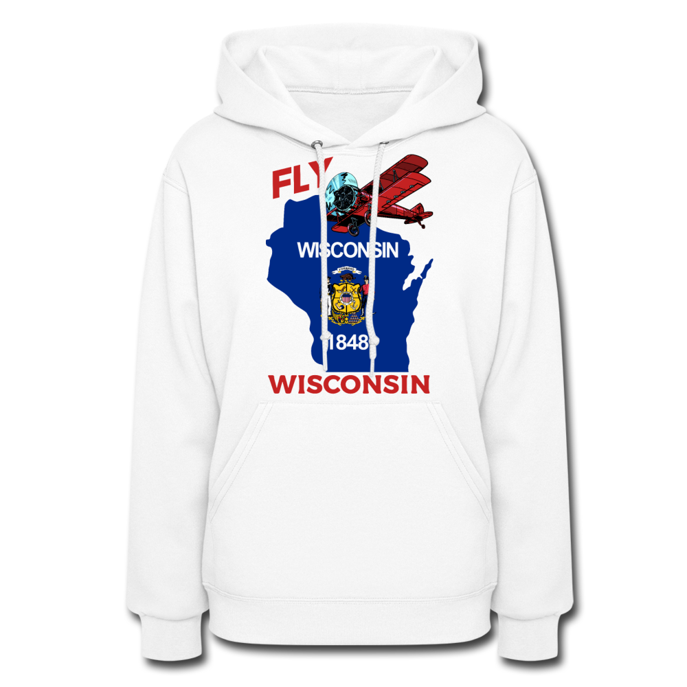 Fly Wisconsin - State Flag - Biplane - Women's Jerzees Hoodie - white