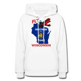 Fly Wisconsin - State Flag - Biplane - Women's Jerzees Hoodie - white