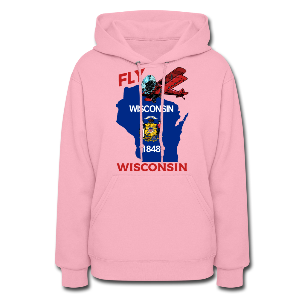 Fly Wisconsin - State Flag - Biplane - Women's Jerzees Hoodie - classic pink