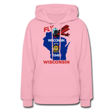 Fly Wisconsin - State Flag - Biplane - Women's Jerzees Hoodie - classic pink