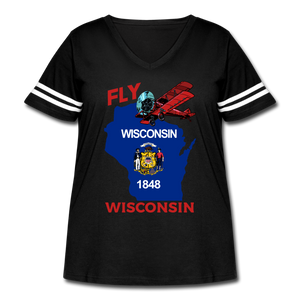 Fly Wisconsin - State Flag - Biplane - Women's Curvy Vintage Sport T-Shirt - vintage smoke/white