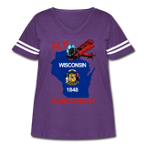 Fly Wisconsin - State Flag - Biplane - Women's Curvy Vintage Sport T-Shirt - vintage purple/white