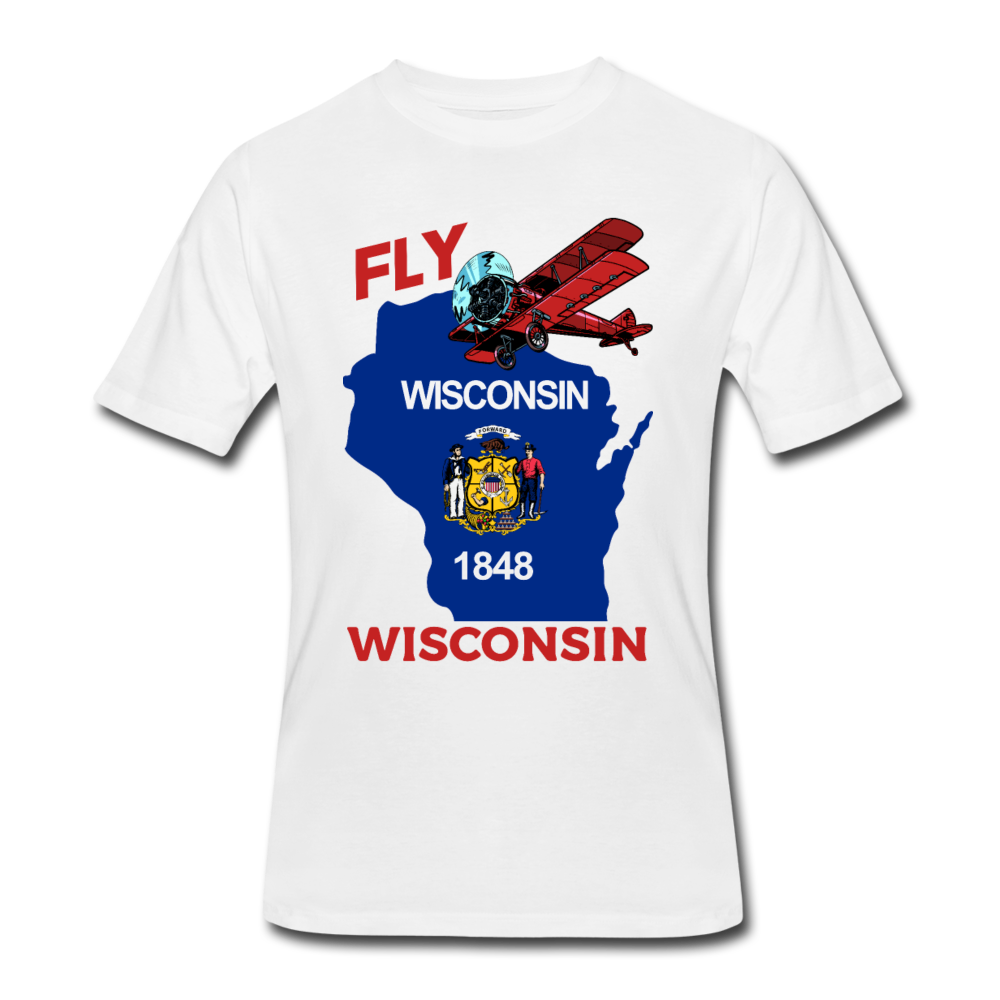 Fly Wisconsin - State Flag - Biplane - Men’s 50/50 T-Shirt - white