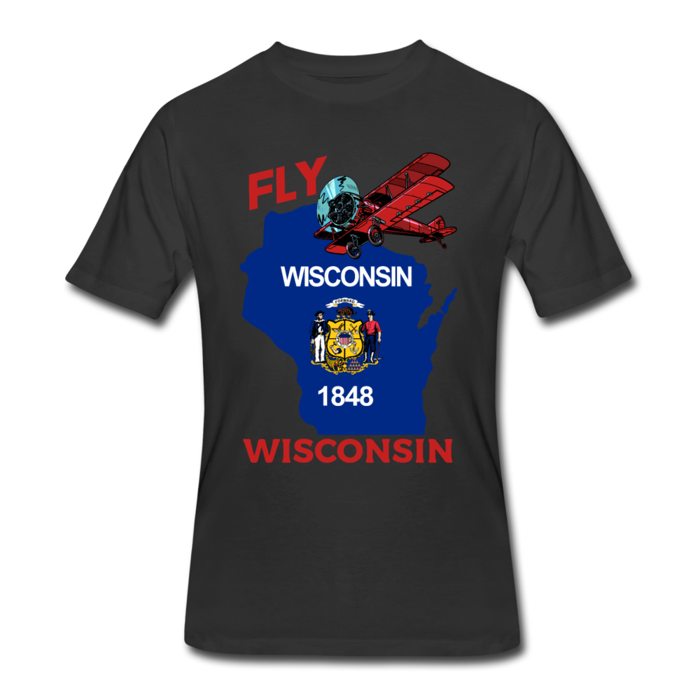 Fly Wisconsin - State Flag - Biplane - Men’s 50/50 T-Shirt - black