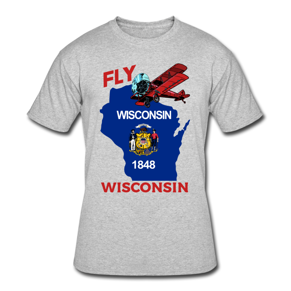 Fly Wisconsin - State Flag - Biplane - Men’s 50/50 T-Shirt - heather gray