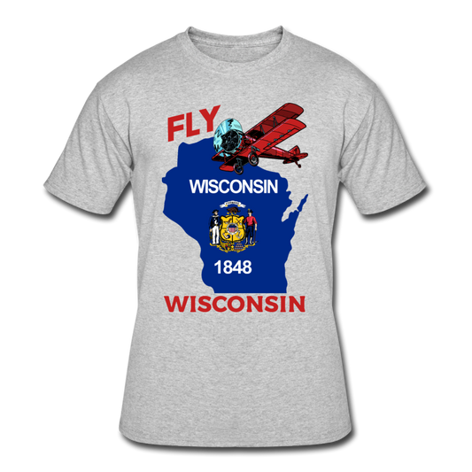 Fly Wisconsin - State Flag - Biplane - Men’s 50/50 T-Shirt - heather gray