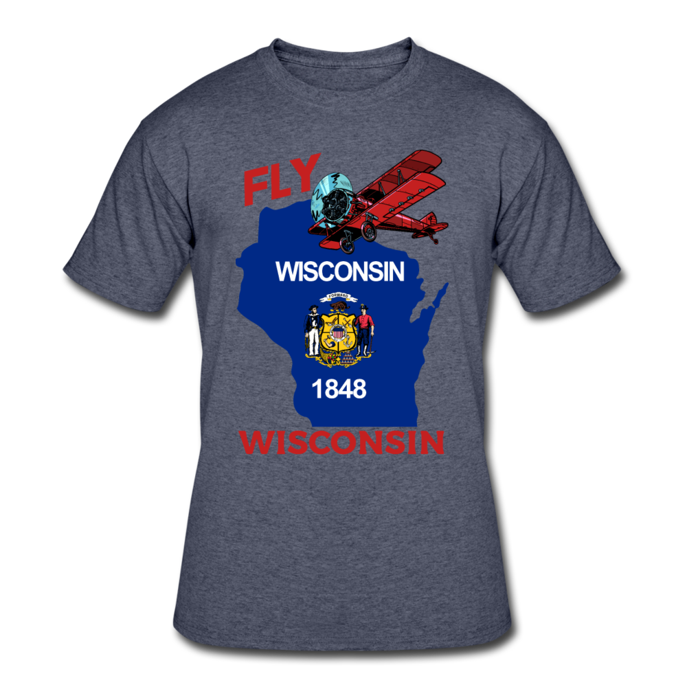 Fly Wisconsin - State Flag - Biplane - Men’s 50/50 T-Shirt - navy heather