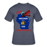 Fly Wisconsin - State Flag - Biplane - Men’s 50/50 T-Shirt - navy heather