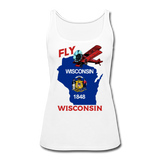 Fly Wisconsin - State Flag - Biplane - Women’s Premium Tank Top - white