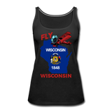 Fly Wisconsin - State Flag - Biplane - Women’s Premium Tank Top - black