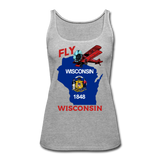Fly Wisconsin - State Flag - Biplane - Women’s Premium Tank Top - heather gray