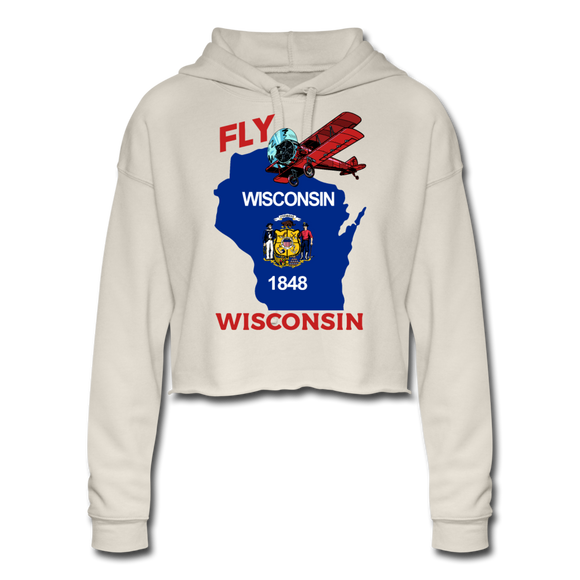 Fly Wisconsin - State Flag - Biplane - Women's Cropped Hoodie - dust