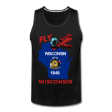 Fly Wisconsin - State Flag - Biplane - Men’s Premium Tank - black