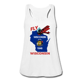 Fly Wisconsin - State Flag - Biplane - Women's Flowy Tank Top by Bella - white