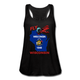 Fly Wisconsin - State Flag - Biplane - Women's Flowy Tank Top by Bella - black