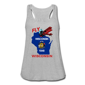 Fly Wisconsin - State Flag - Biplane - Women's Flowy Tank Top by Bella - mauve