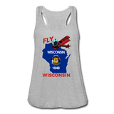 Fly Wisconsin - State Flag - Biplane - Women's Flowy Tank Top by Bella - heather gray