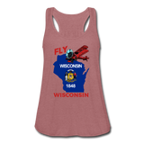 Fly Wisconsin - State Flag - Biplane - Women's Flowy Tank Top by Bella - mauve